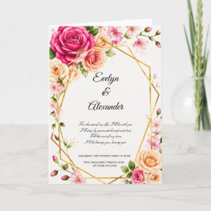 Cartão Casamento Geométrico Romântico Rosa Dourado Rosa B