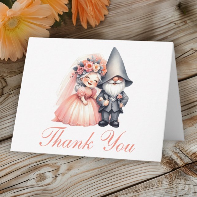 Cartão Casamento Gnome Whimsical Obrigado Orange Woodland (Criador carregado)