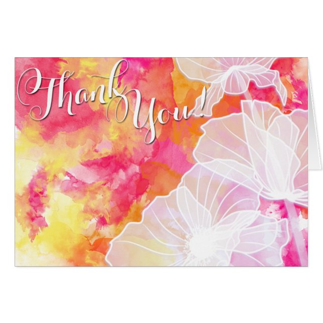 CARTÃO CASAMENTO HOLLYHOCK DE COR DE ÁGUA SUNSET DE FIERA (Frente horizontal)