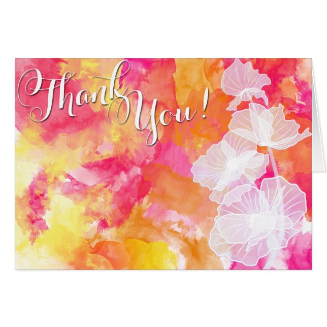 CARTÃO CASAMENTO HOLLYHOCK SUNSET WATERCOLOR (Frente horizontal)