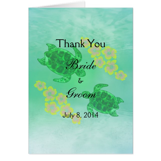Cartão Casamento Honu Havaiano Obrigado (Frente)