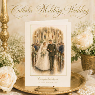 Cartão Casamento Militar Católico Vintage Noiva Noivo