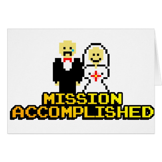 Cartão casamento "Missão Cumprida" (8 bits) (Frente Horizontal)