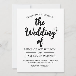Cartão Casamento Moderno Script Preto e Branco