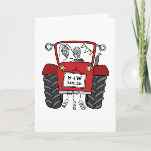 Cartão Casamento no Campo do Trator Vermelho
