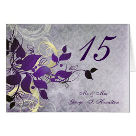 cartão casamento no inverno de mesa de folhas roxa