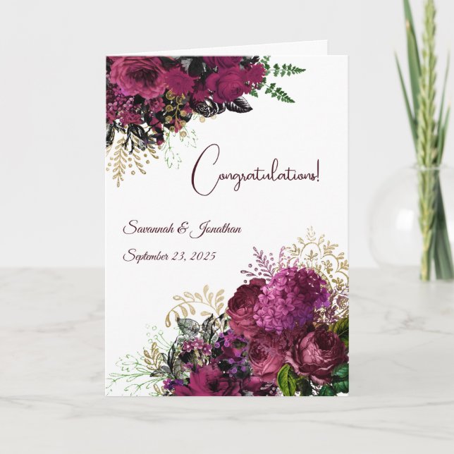 Cartão Casamento Personalizado Floral da Elegante Burgund (Frente)