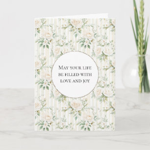 Cartão Casamento Romântico Blush White Rose Floral Stripe