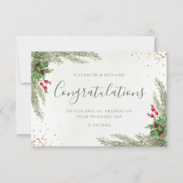 Cartão Casamento Rustic Winter Greenery Berries Pine Cone