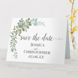 Cartão Casamento Rústico Aquarela Eucalipto Verde Suave