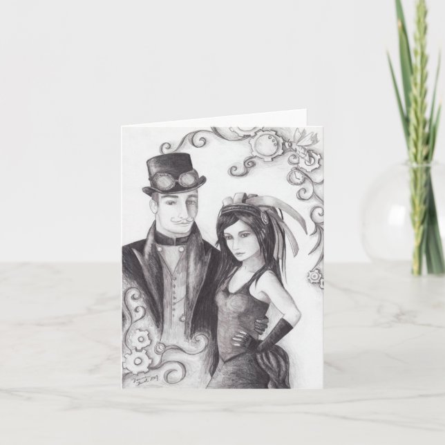Cartão Casamento Steampunk - Notecard (Frente)