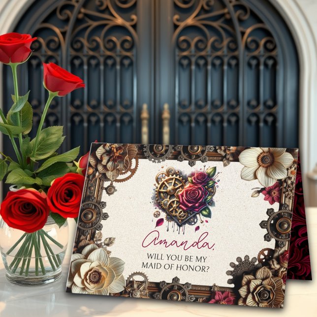 Cartão Casamento Steampunk | Você será minha Madrinha de  (Criador carregado)