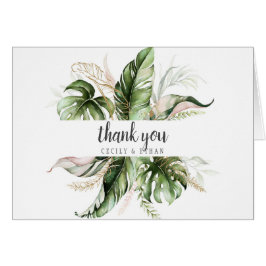 Cartão Casamento Verde Tropical Rosa Blush Obrigado