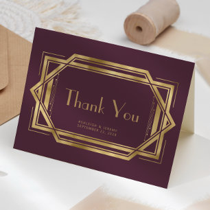 Cartão Casamento Vintage Deco Vermelho Borgonha Agradecim