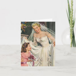 Cartão Casamento vintage, Noiva retrô com Flor