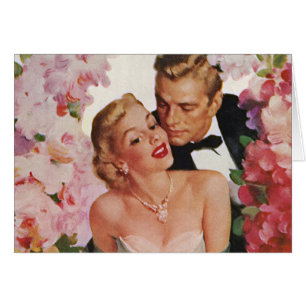 Cartão Casamento vintage, Noiva retrô e Newlyweds Groom