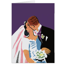 Cartão Casamento vintage, Noiva retrorada e Beijo de noiv