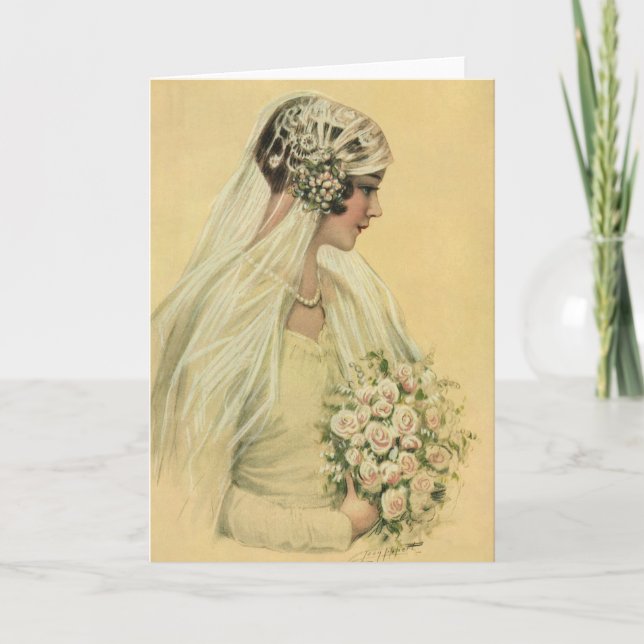 Cartão Casamento vintage, Retrato de Noiva Vitoriana (Frente)