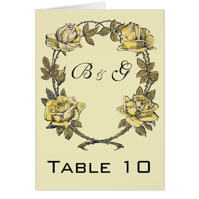 Cartão Casamento vintage, Rosa Amarelo de Jardim Anítico (Frente)