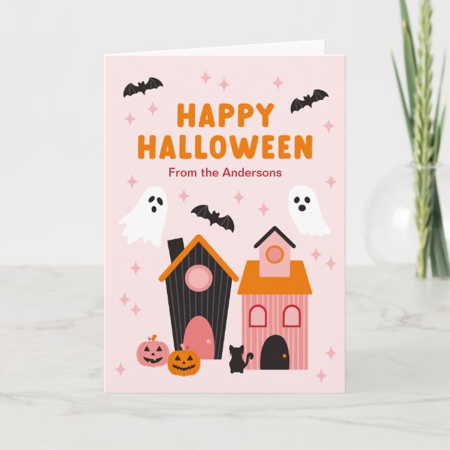 Cartão Casas Assombradas de Halloween Cute Spooky (Frente)