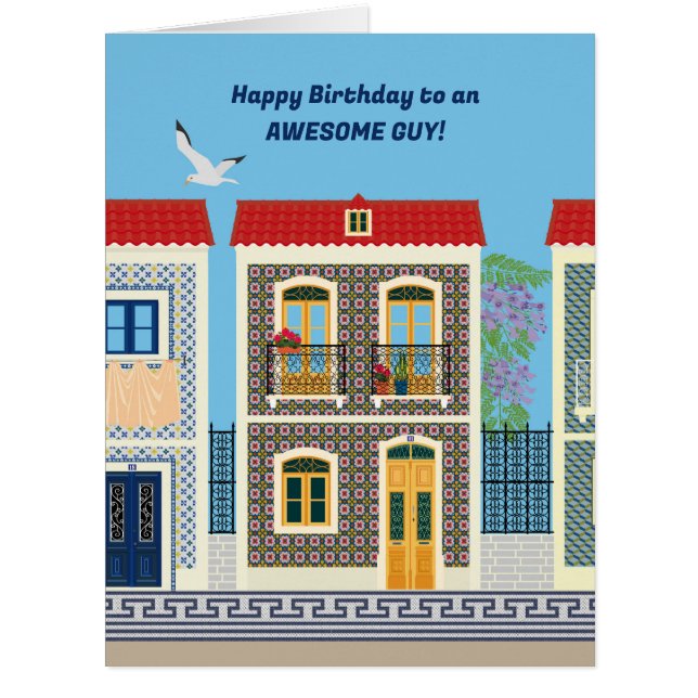 Cartão Casas bonitas em português com azulejos ou azulejo (Frente)