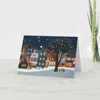 Cartão Casas de Neve com Luzes de Natal