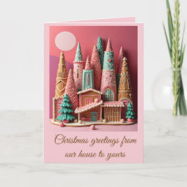 Cartão Casas de Pão de Mel Kitsch Germânico Natal