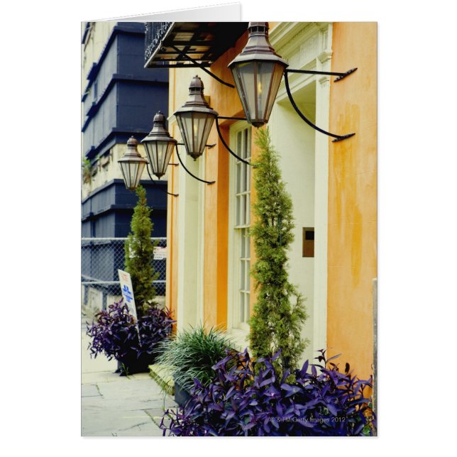 Cartão Casas em linha numa cidade, Savana, Geórgia, EUA (Frente)