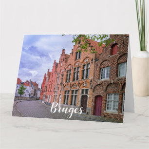 Cartão Casas medievais de tijolos coloridos em Bruges, Bé
