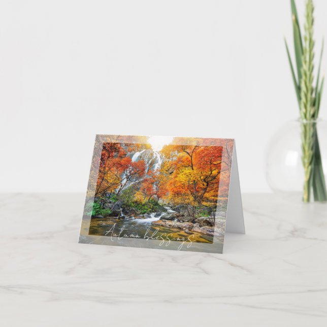 Cartão Cascata de outono e rio com texto personalizado (Frente)