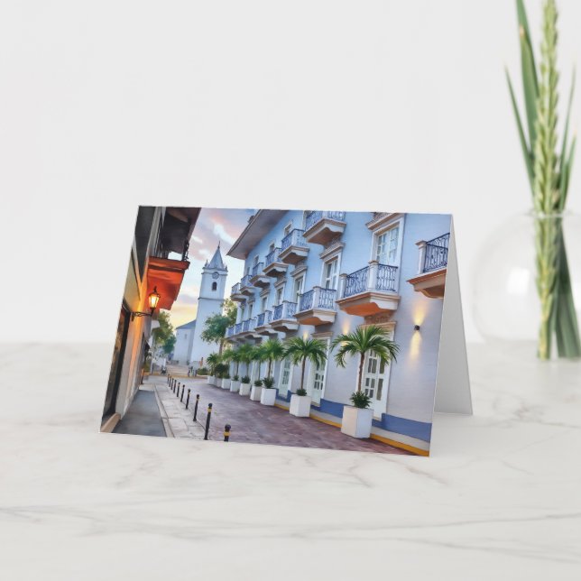 Cartão Casco Panamá Cidade Antiga Aquarela (Frente)