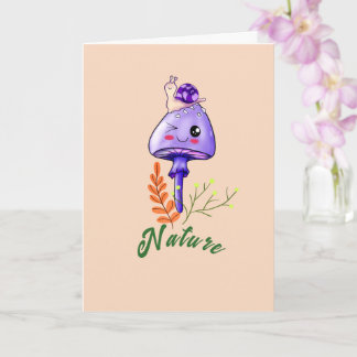 Cartão casinha no bosque fofo cogumelo e caracol