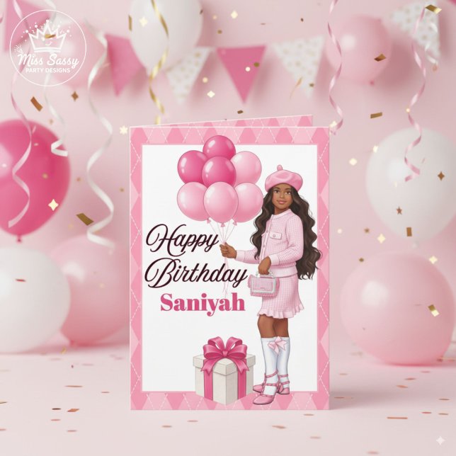 Cartão Castanho Modestável/Adolescente Noivado Rosa (Pretty in pink 💕 Stylish birthday card with festive party vibes. Perfect for your young fashionista)