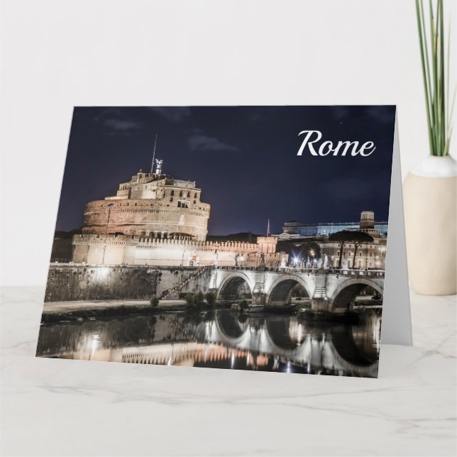 Cartão Castel Sant Angelo à noite em Roma (Frente)
