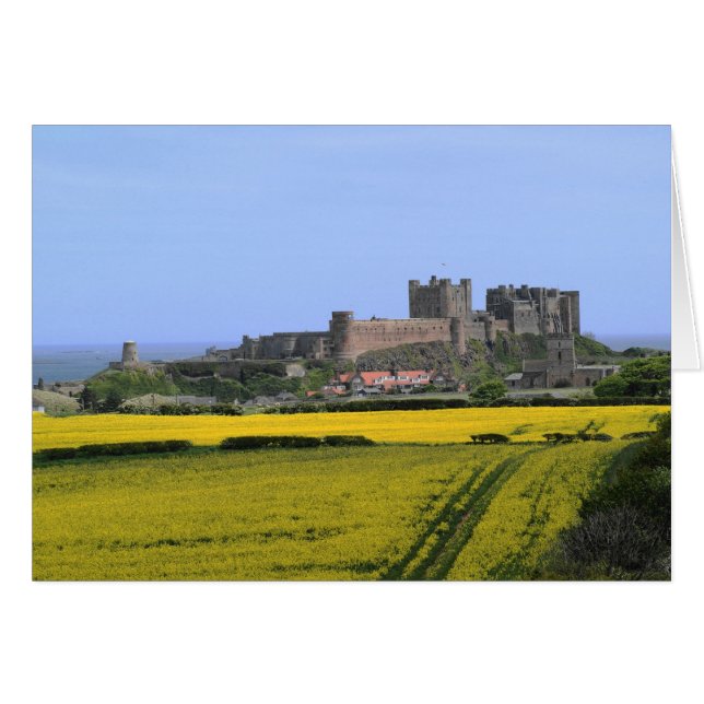 Cartão Castelo de Bamburgh - Northumberland com parte (Frente Horizontal)