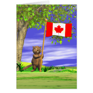 Cartão castor e sinalizador canadenses
