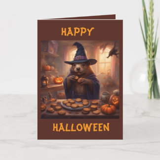 Cartão Castor num traje de bruxa cumprimento de Halloween