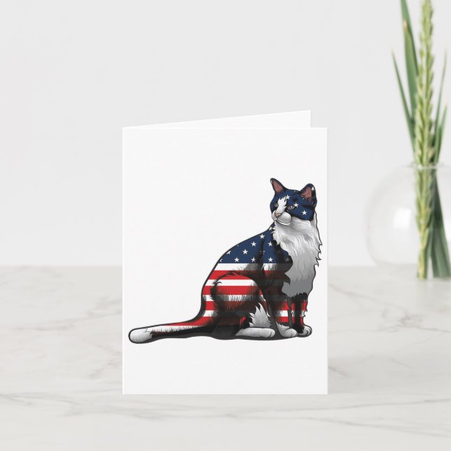 Cartão Cat American Flag 4 De Julho Gatinho Patriótico (Frente)