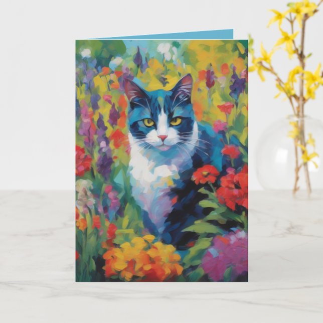 Cartão Cat amongst Flowers Greetings Card (Flor Amarela)