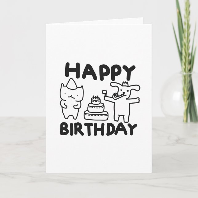 Cartão Cat and Dog Birthday Card (Frente)