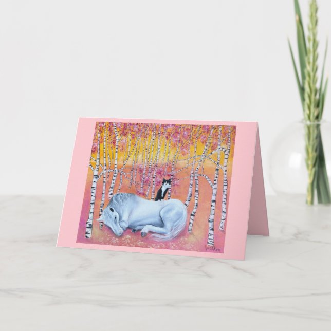 Cartão Cat and Horse Friends Whimsical Art (Frente)