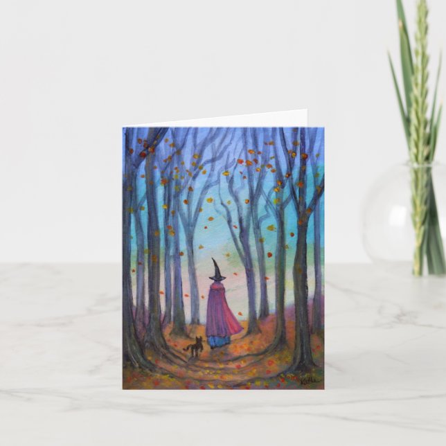 Cartão Cat and Witch Walk Note Card (Frente)