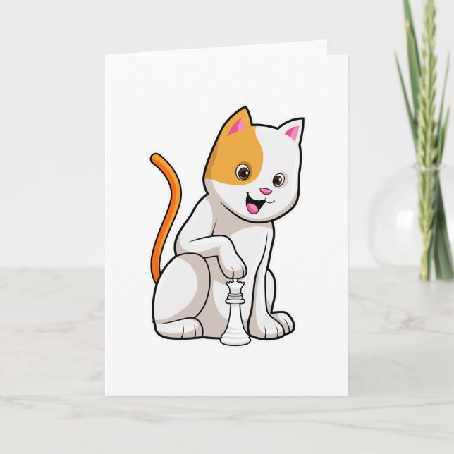 Cartão Cat at Chess with Chess piece Pawn (Frente)