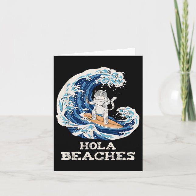 Cartão Cat Beaches Engraçado Hola Cat Japonês Surfing (Frente)