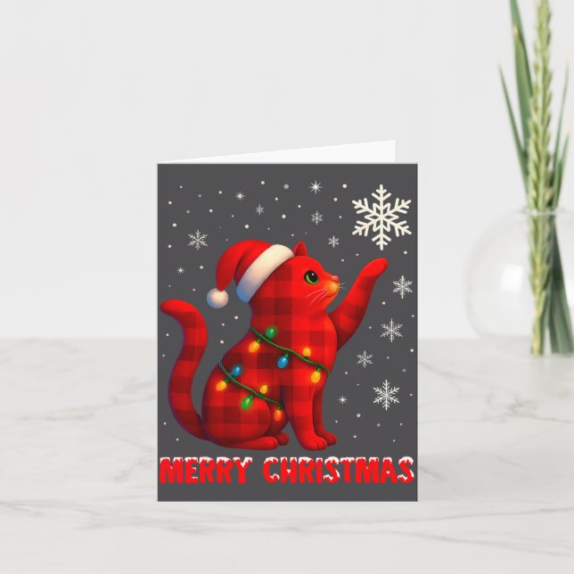 Cartão Cat Christmas Light Reindeer Santa Christmas Cat L (Frente)