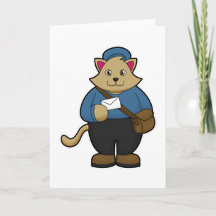 Cartão Cat como Postman com Envelope & Bag