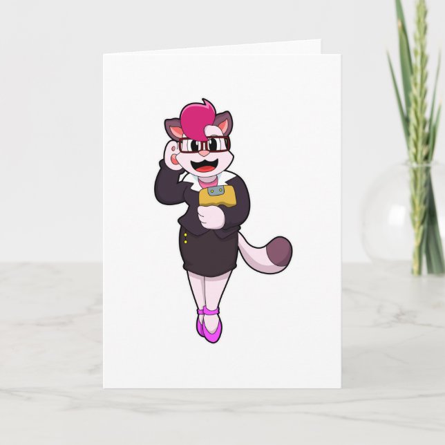 Cartão Cat como Secretário com Notepad (Frente)