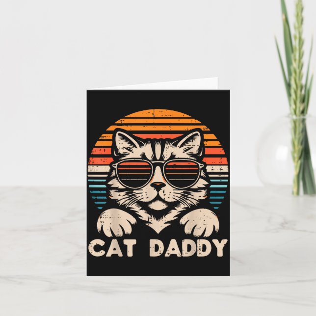 Cartão Cat Daddy Sungles Sunset Retro Fur Dad Papa Kitten (Frente)
