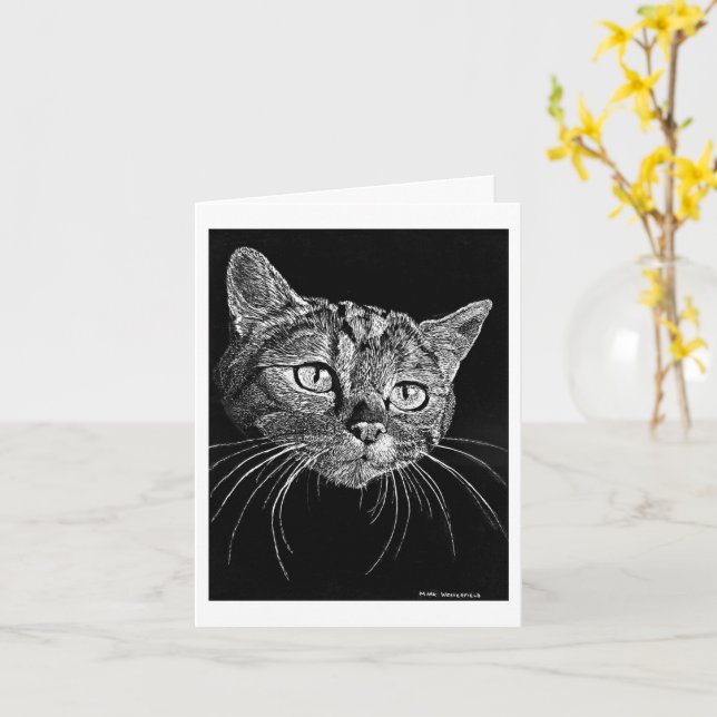 Cartão Cat Face Scratch Board Drawing card   (Flor Amarela)
