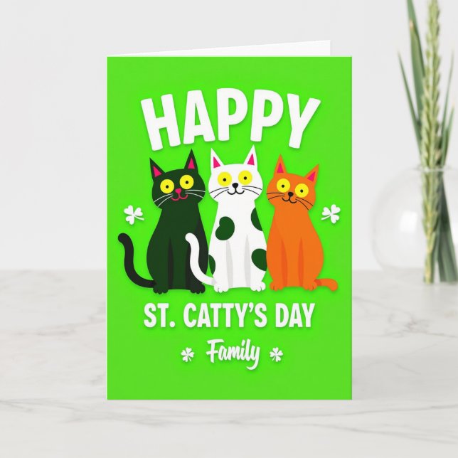 Cartão Cat Family St Cattys Day Card (Frente)
